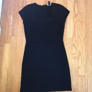 black dress with black striped textured